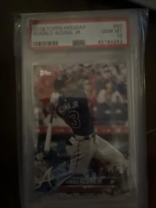 2018 Topps Holiday Baseball Ronald Acuna Jr ROOKIE #50 PSA 10 BRAVES GEM OTTIME CONDIZIONI - Foto 1 di 2