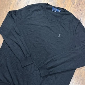 Polo Ralph Lauren Sweater Mens XLT Black Merino Wool Stretch Knit Pullover Pony - Picture 1 of 9