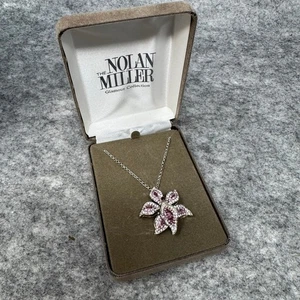 Collana vintage Nolan Miller grande fiore di giglio strass tono argento viola - Foto 1 di 10