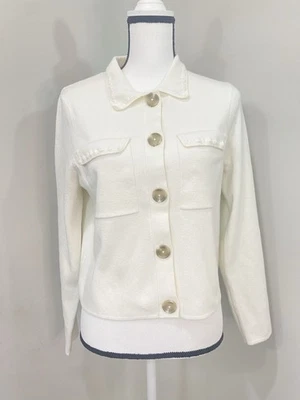 Joie 柔软针织面霜纽扣前方方方格长袖刺绣装饰开衫 M — 第 1/4 张图片