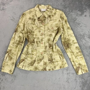 Blazer Liz Claiborne Mujer L Tropical Neutro Palmeras Veleros Abrigo - Imagen 1 de 9