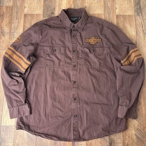 Harley-Davidson Button Up Shirt Mens XL Brown Long Sleeve Motorcycle Biker - Picture 1 of 11