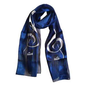 Large Treble Clef, Music Notes and Keyboard royal blue polyester scarf - Picture 1 of 2