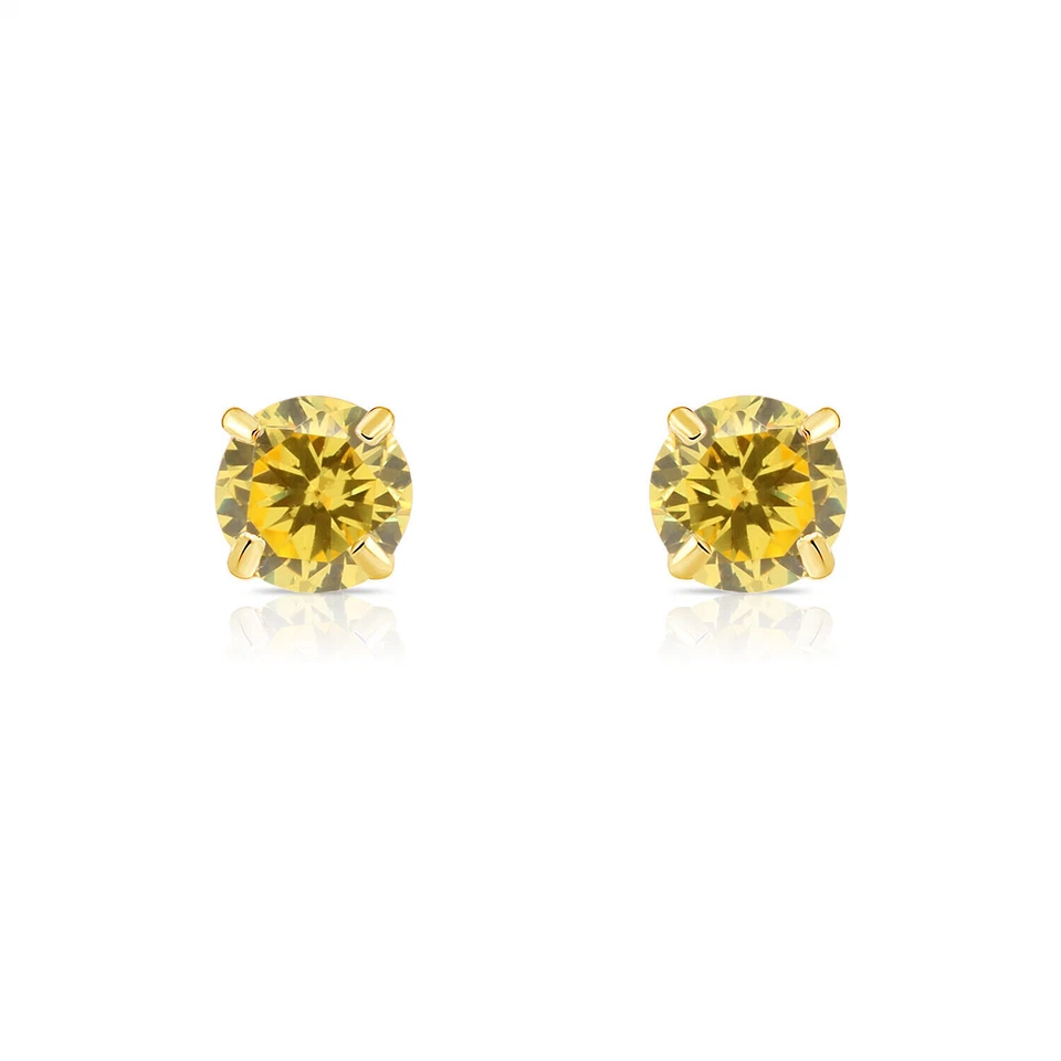 14K Solid Yellow Gold 3mm Round Birthstone Stud Earrings with screw back - Изображение 1 из 1
