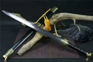 Chinese Wushu Sword KungFu Han Jian Folded Damascus Steel Blade Full Tang Sharp - Picture 1 of 8