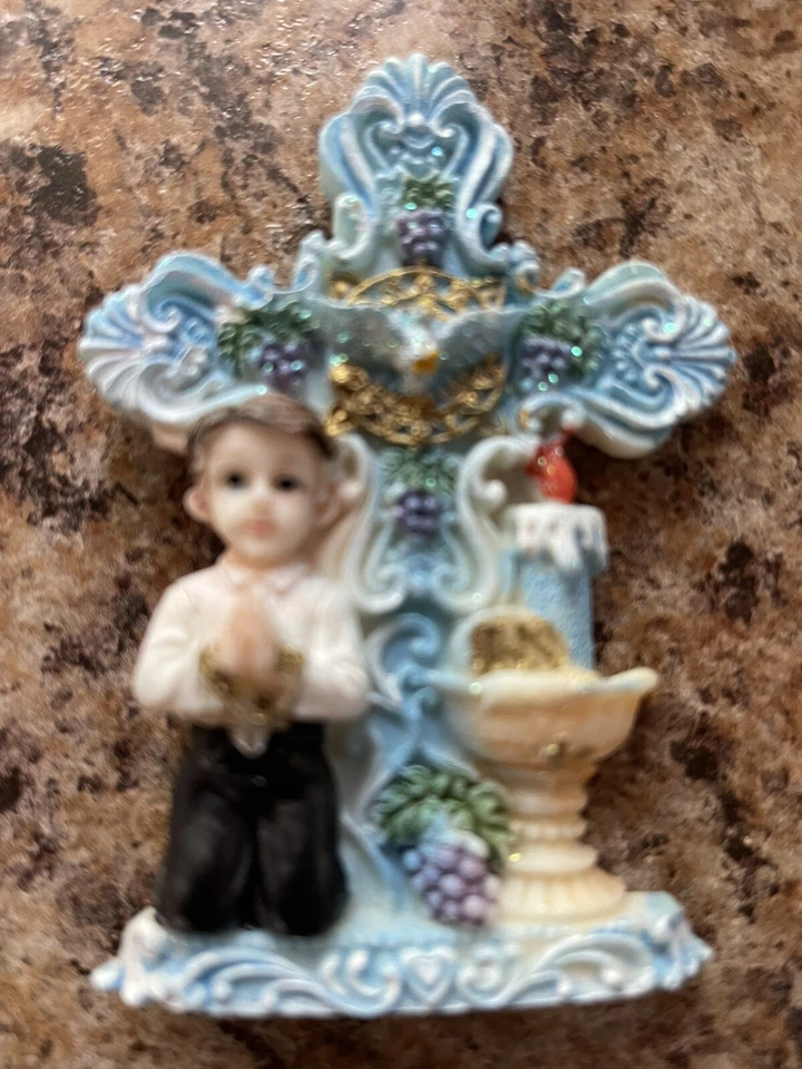 NIÑO CRUZ ACEBO COMUNIÓN / CONFIRMACIÓN IMÁN AZUL 2,5x3,5 pulgadas Foto 1 de 1