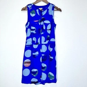 Leifsdottir Anthropologie Blue Silk Abstract Button Front Dress Women's Size 0 - Picture 1 of 7