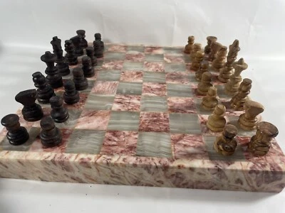 VTG Marble Backgammon & Checkers/Chess Game Board Solid Marble Rose Black Rare - Image 1 of 4