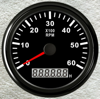 85mm black tachometer 0-6000rpm gas or disel engine for car truck marine red led - Image 1 of 4