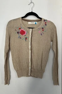 Anthropologie Sparrow 100% Cotton Striped Embroidered Cardigan Size Small New - Picture 1 of 4