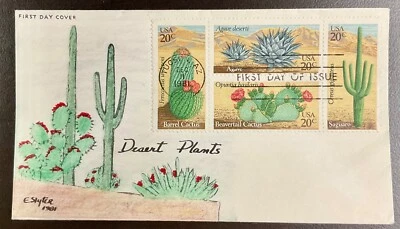1942-45 E. Sylter Cachet Hand drawn painted cachet Desert Plants FDC 1981  - Image 1 of 2