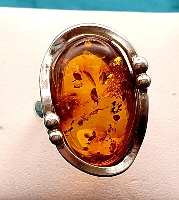 Baltic Amber Ring-Cognac-925 Sterling silver-N UK-6 1/2 US size-Free US Post - Image 1 of 4