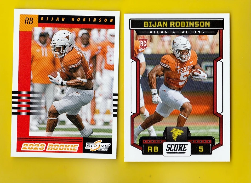 2023 Score 315 Bijan Robinson RC + 2003 Throwback 5 Falcons Rookie RB 2 Cards  - Image 1 of 1