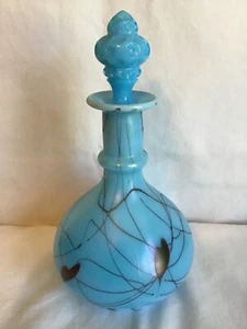 Fenton Robert Barber turquoise hanging hearts decanter bottle with stopper - Picture 1 of 4