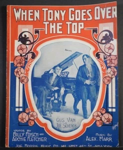WWI Sheet Music - "When Tony Goes Over The Top" Red White Blue - Picture 1 of 5
