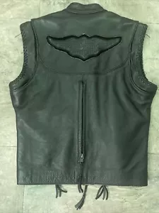 Harley Davidson XS ladies Willie G black leather Jacket Vest Zippers & Tassels - Picture 1 of 10