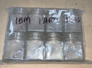 8 Vintage IBM Plastic Parts Jars with Snap-on Lids, 1 ⅝ x 1 ⅝ x 2.5" - Picture 1 of 1