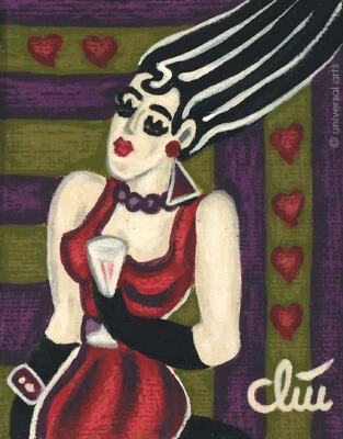 JACQUELINE DITT- Night Club Queen  2009 Miniatur Gemälde Bild Frau  - Bild 1 von 2