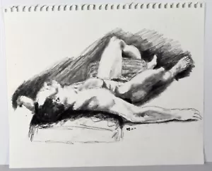 17 Zoll Vintage Bleistiftzeichnung junge Frau nackter Körper Bett Ansicht Candace McCall XVI - Bild 1 von 4