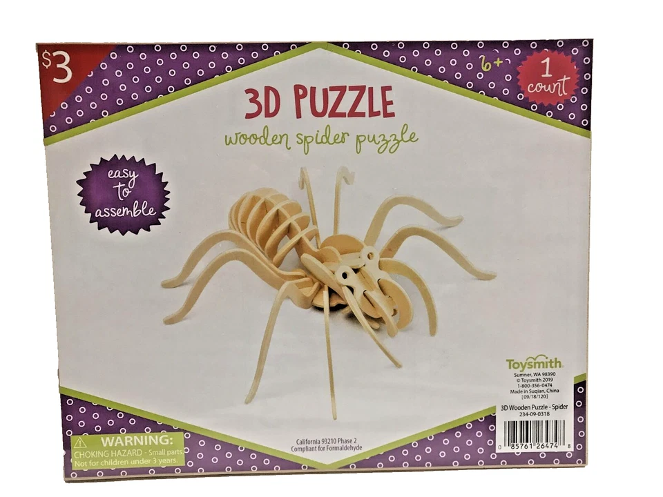 3D Puzzle Wooden Spider puzzle by Toysmith NEW - Image 1 of 2