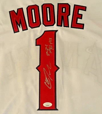 CHRISTIAN MOORE Angels signed auto autographed Angels Jersey Inscribed JSA XL - Image 1 of 4