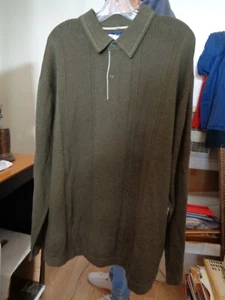 New NAT NAST 50's Style Olive Green 2 Button Knit Pullover 100% Pima Cotton XXL - Picture 1 of 3