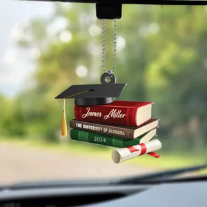 Personalized Graduation Class 2024 Ornament, Graduation Cap With Books Ornament - Picture 1 of 4