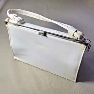Vintage 50er Jahre Markenlos (Atna??) Vinyl Solid Structure Handtasche Geldbeutel weiß/beige - Bild 1 von 24