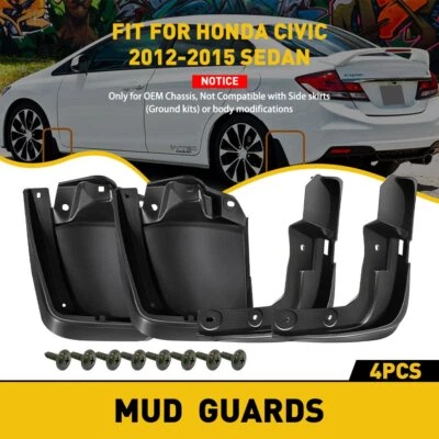 4x Black Front Rear Splash Mud Guards Flaps For 2012 2013 2014 2015 Honda Civic - Image 1 of 4