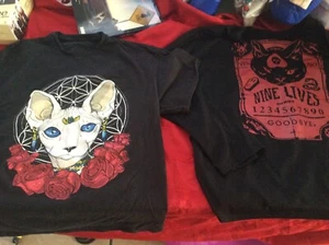 Women's SZ XL T-Shirts Black Red Tarot Card CATS HAIRLESS KITTY HOT TOPIC GOTHIC - Picture 1 of 8