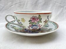 Vintage Chinese Macau White/Multi Floral Vase Motif Porcelain Cup & Saucer Set