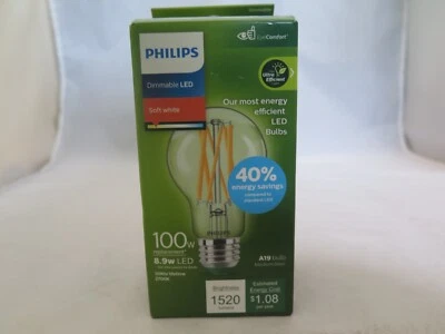Philips Ultra Efficient LED 8.9w A19 Bulb - Dimmable Soft White Eye Comfort -New - Image 1 of 4