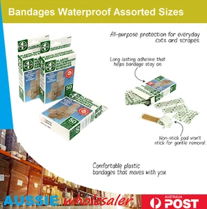 Bandages Waterproof Assorted Au Sizes 50pc First Aid Band Strips Tape in Bulk - Picture 1 of 1