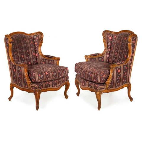 Antique 19th Century Pair of French Patinated Beechwood Arm Chairs Cover