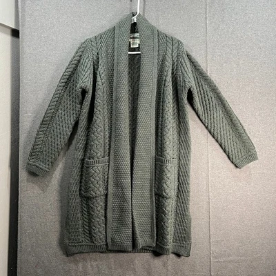 Aran Craft Merino Wool Oren Front Long Sweater Cardigan Moss Green Size Small - Image 1 of 4