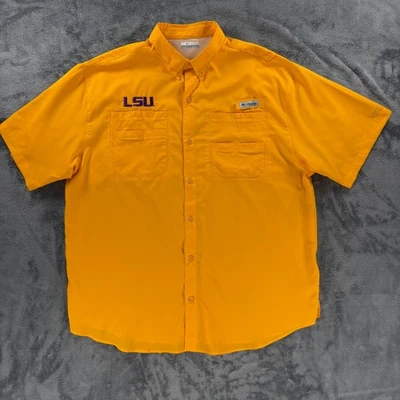 Columbia PFG LSU Tigers 男式 XXL 足球钓鱼衬衫短袖通风口 — 第 1/4 张图片