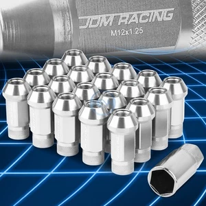 50mm Aluminum M12x1.25 6-Point 25mm OD Open End Silver 20 Lug Nuts Set+Adapter - Picture 1 of 5