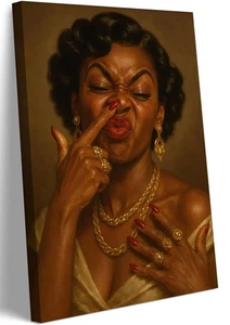 Gerahmte schwarze Frau Leinwand Wandbild lustige Afroamerikanerin Frau Badezimmer Bild... - Bild 1 von 7