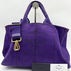 Prada Canapa Tote Bag 2Way Shoulder Purple Canvas Large Logo Gebraucht - Bild 1 von 10