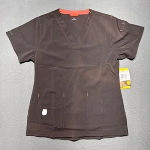 Carhartt Force Cross Flex Fast Dry Womens 4 way Stretch Scrub Top Sz Small Brown - Picture 1 of 11