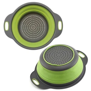 Collapsible Colander with Plastic Handles Round Silicone Kitchen Strainers Fo... - Picture 1 of 6
