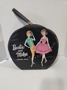 Vintage 1963 Barbie & Midge Travel Pals Zippered Round Case with Handle - Picture 1 of 8