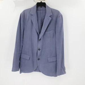120% Lino Sports Coat medium linen Blue Unstructured notch lightweight blazer - Picture 1 of 18