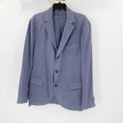120% Lino Sports Coat medium linen Blue Unstructured notch lightweight blazer - Image 1 of 4