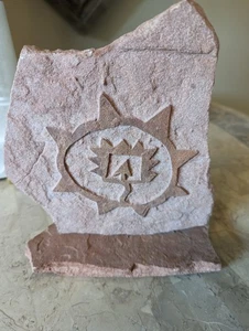 Hand Carved Engraved Natural Stone Ancient Sun Etching Stand Alone Decor 8" - Picture 1 of 7