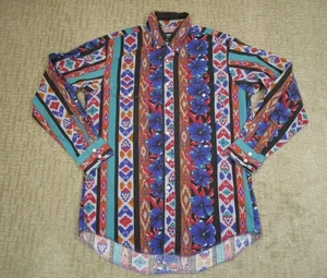 Vintage Wrangler Shirt Mens Large Aztec Checotah Western Cowboy Floral USA 90s - Picture 1 of 7