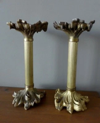 Par de candelabros decorativos antiguos de latón coleccionista 17-10 Foto 1 de 4