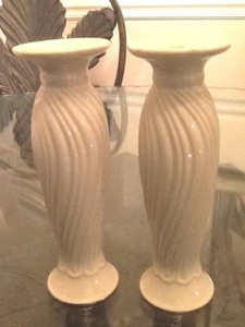 LENOX HOUSEWARMING ELFENBEIN PORZELLAN GOLD BAND PAAR KERZENLEUCHTER   - Bild 1 von 5