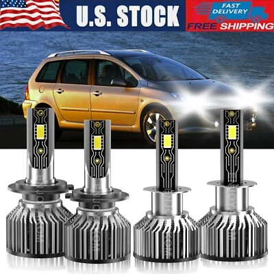 Combo de faros LED 4x H1 H7 para Peugeot 307 2003-2004 Kit de bombillas haz alto/bajo Foto 1 de 4