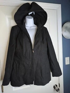 Anne Klein AK Women’s Medium Hooded Wool Pea Coat Jacket Full Zip Winter Gray M - Picture 1 of 15
